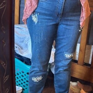 Stylish Blue Pearl-Embellished Skinny Jeans